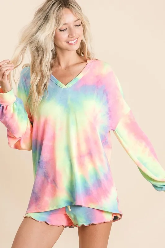 Tie Dye French Terry Top With Balloon Sleeves, image 2