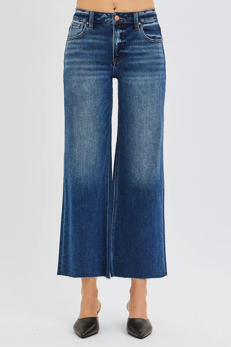 Full Size Mid Rise Crop Wide Raw Cut Hem Jeans Plus Size, image 4