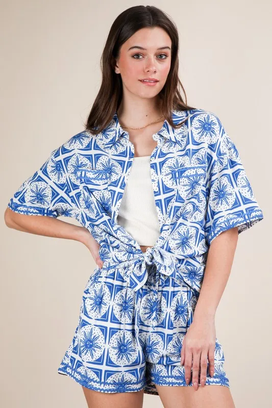 Full Size Tropical Printed Shirt Top and Shorts Set Plus Size, image 4