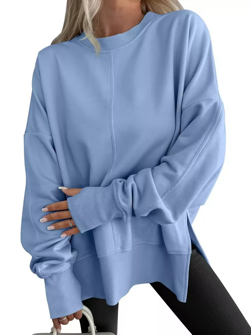 Oversized Crew Neck Sweatshirt with Side Slit