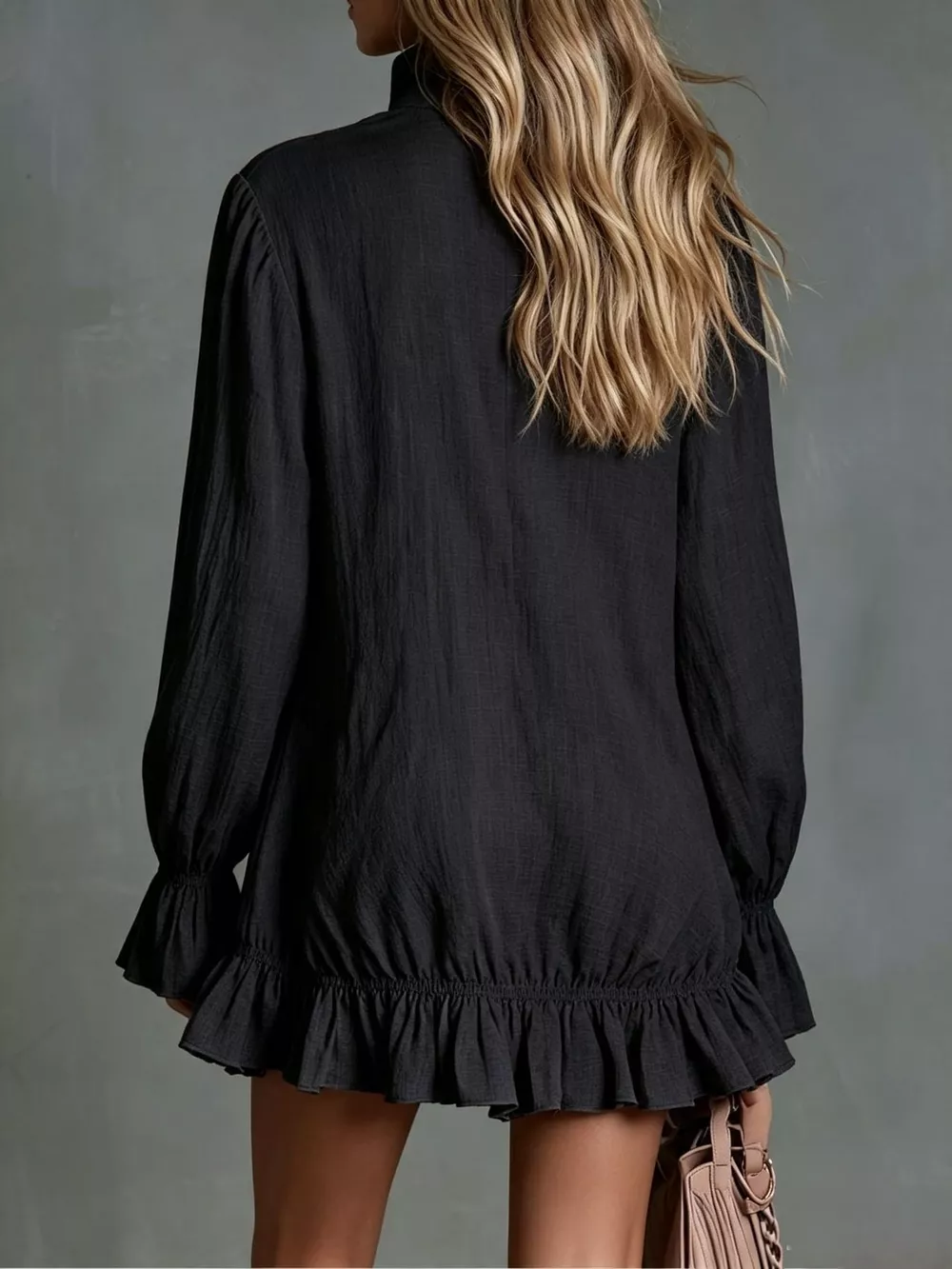 Zipper-Front Ruffle Hem Mini Dress, image 3