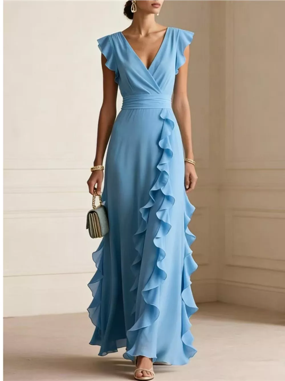 Ruffled Surplice Sleeveless Maxi Dress, image 11