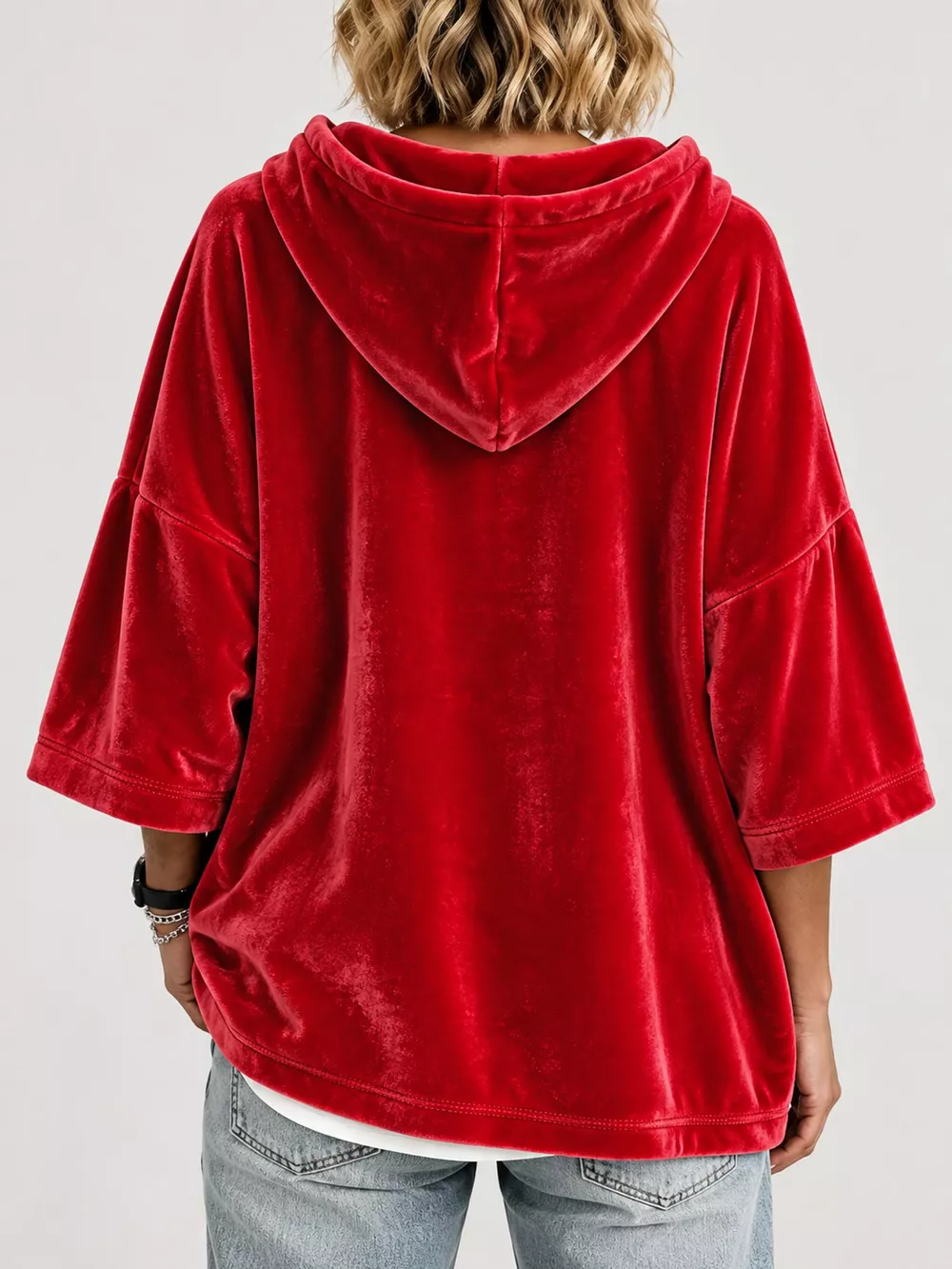 Full Size Velvet Button Detail Hoodie Plus Size, image 15