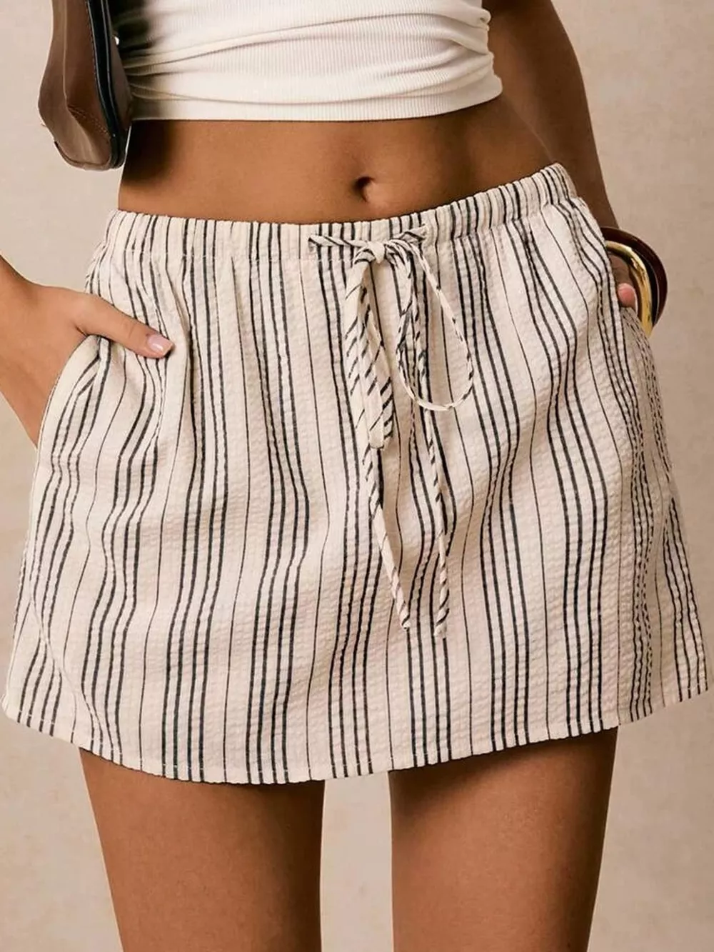 Striped Drawstring Mini Skort