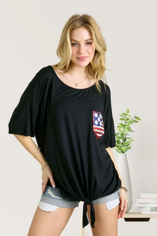 Sequin US Flag Pocketed Top