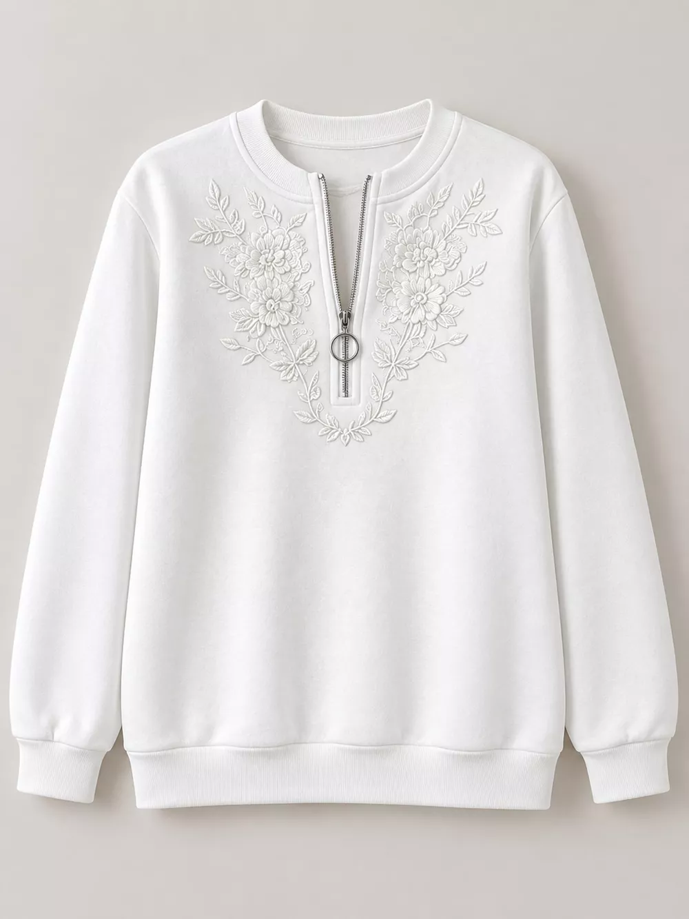 Floral Embroidered Quarter-Zip Sweatshirt, image 10