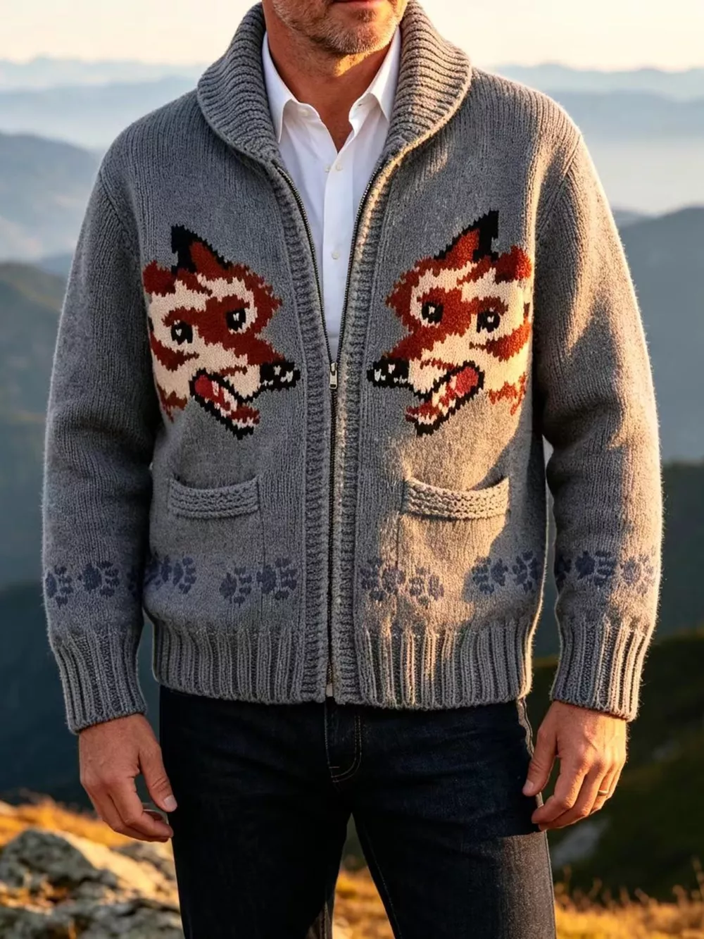 Men's Full Size Animal Chunky Knit Zip-Up Cardigan Plus Size, image 17