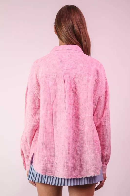 Full Size Mineral Washed Gauze Shirt Top Plus Size, image 4