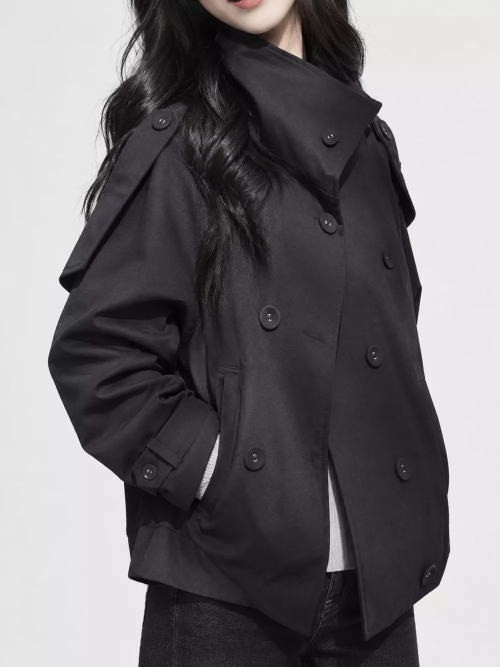 Double-Breasted Cropped Trench Jacket, image 11
