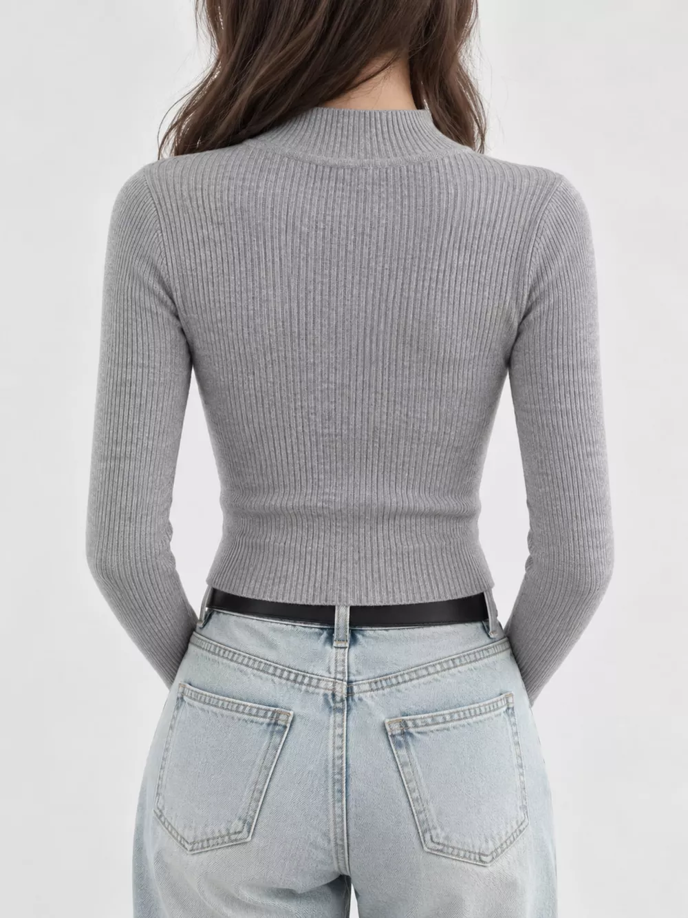 Elegant Slim-Fit Ribbed Mock Neck Knit Top, image 23