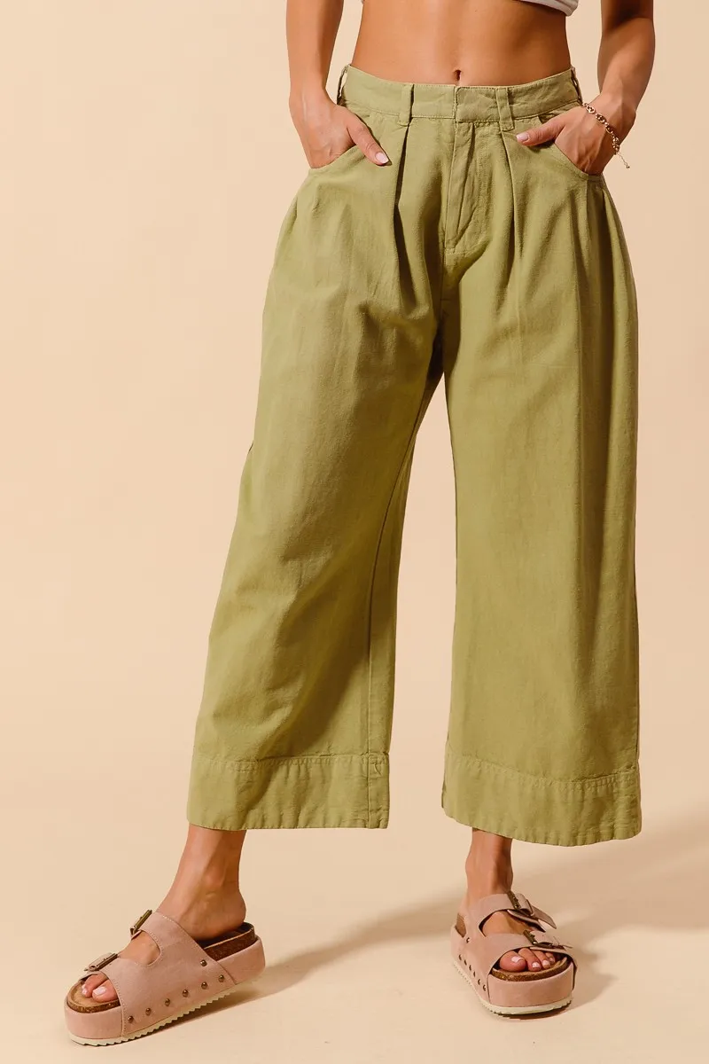 Mid Rise Wide Leg Chino Pants With Pockets