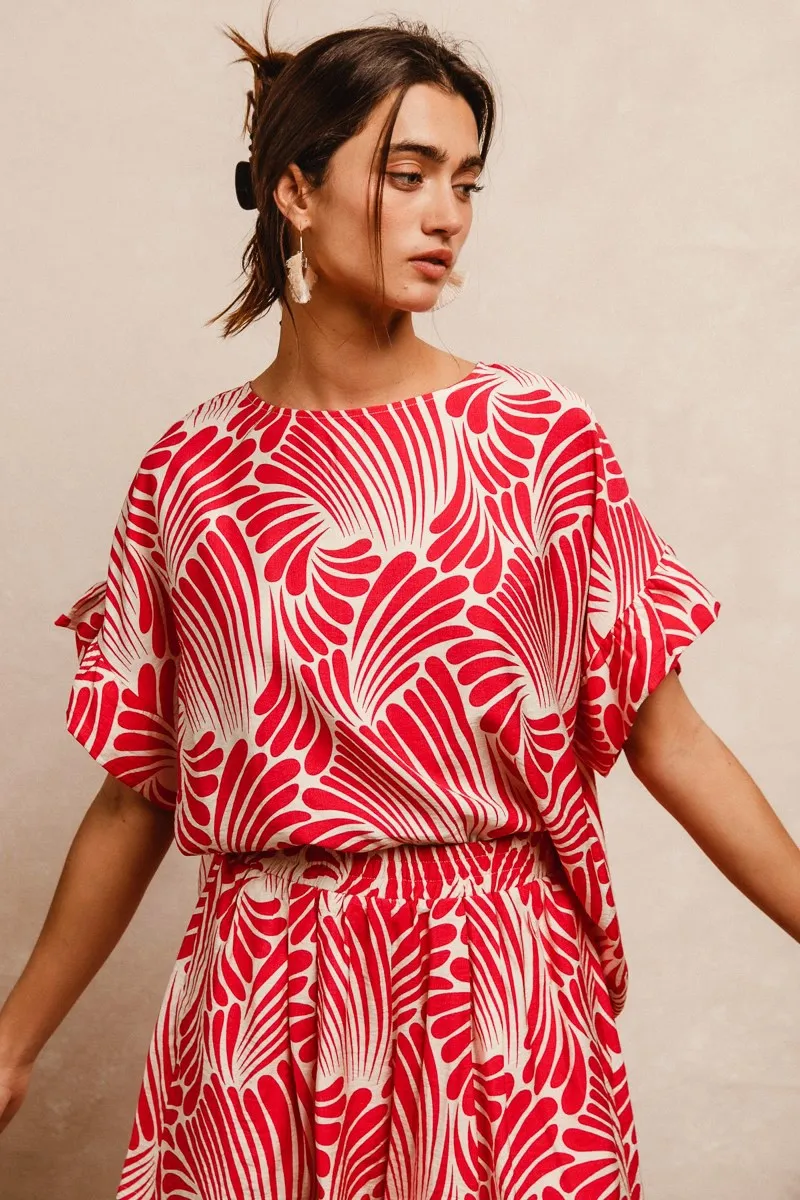 Print Woven Ruffled Sleeves Top, image 2