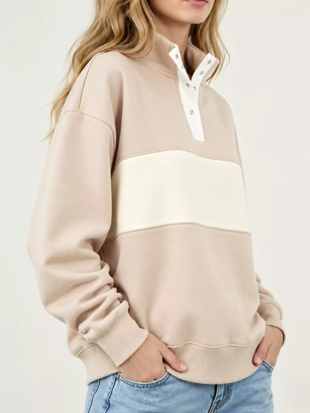 Full Size Color Block Snap-Button Sweatshirt Plus Size, image 22
