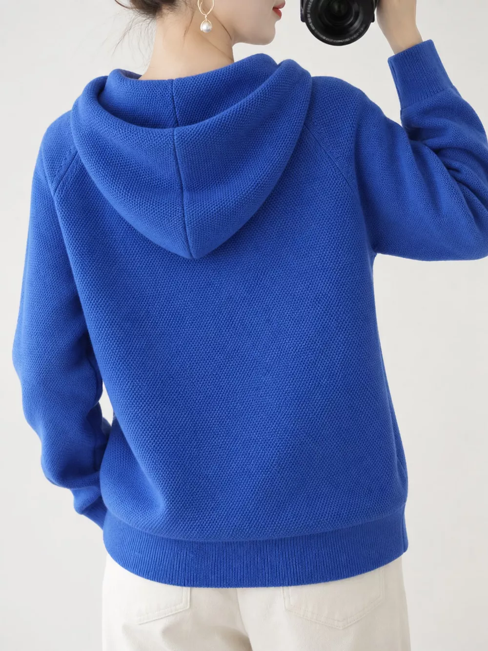 Drawstring Long Sleeve Hooded Knit Sweater, image 52