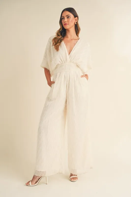 Fluffy Deep V Neck Wide Leg Jumpsuit, image 2