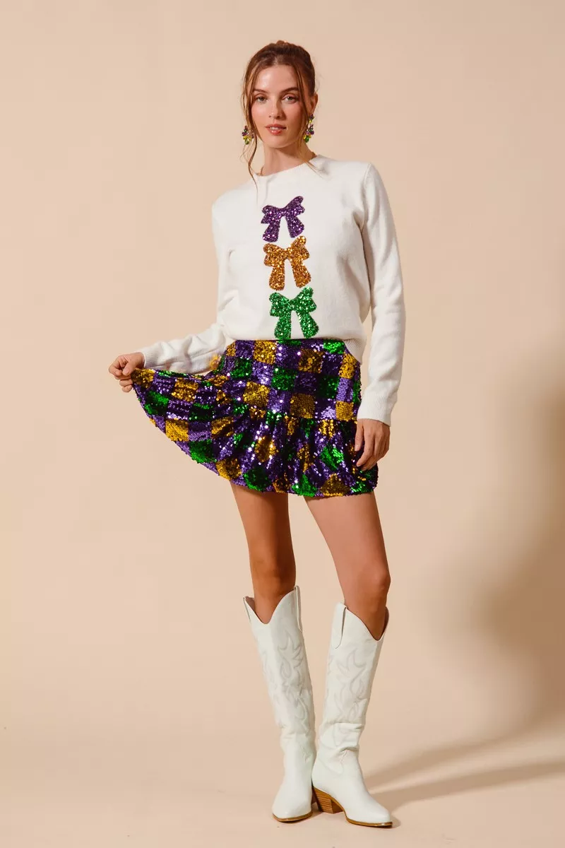 Mardi Gras Checker Sequins Mini Skirt, image 2