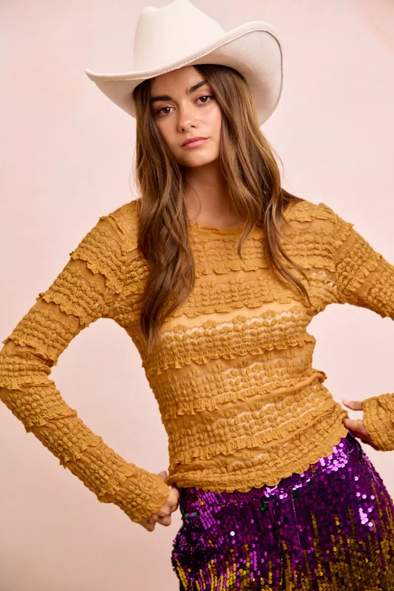 Ruffles Detail Mardi Gras Color Flower Lace Top, image 2
