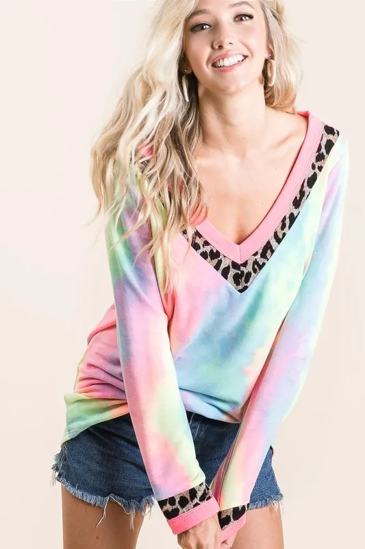 Tie Dye Terry V-Neck Top, image 3