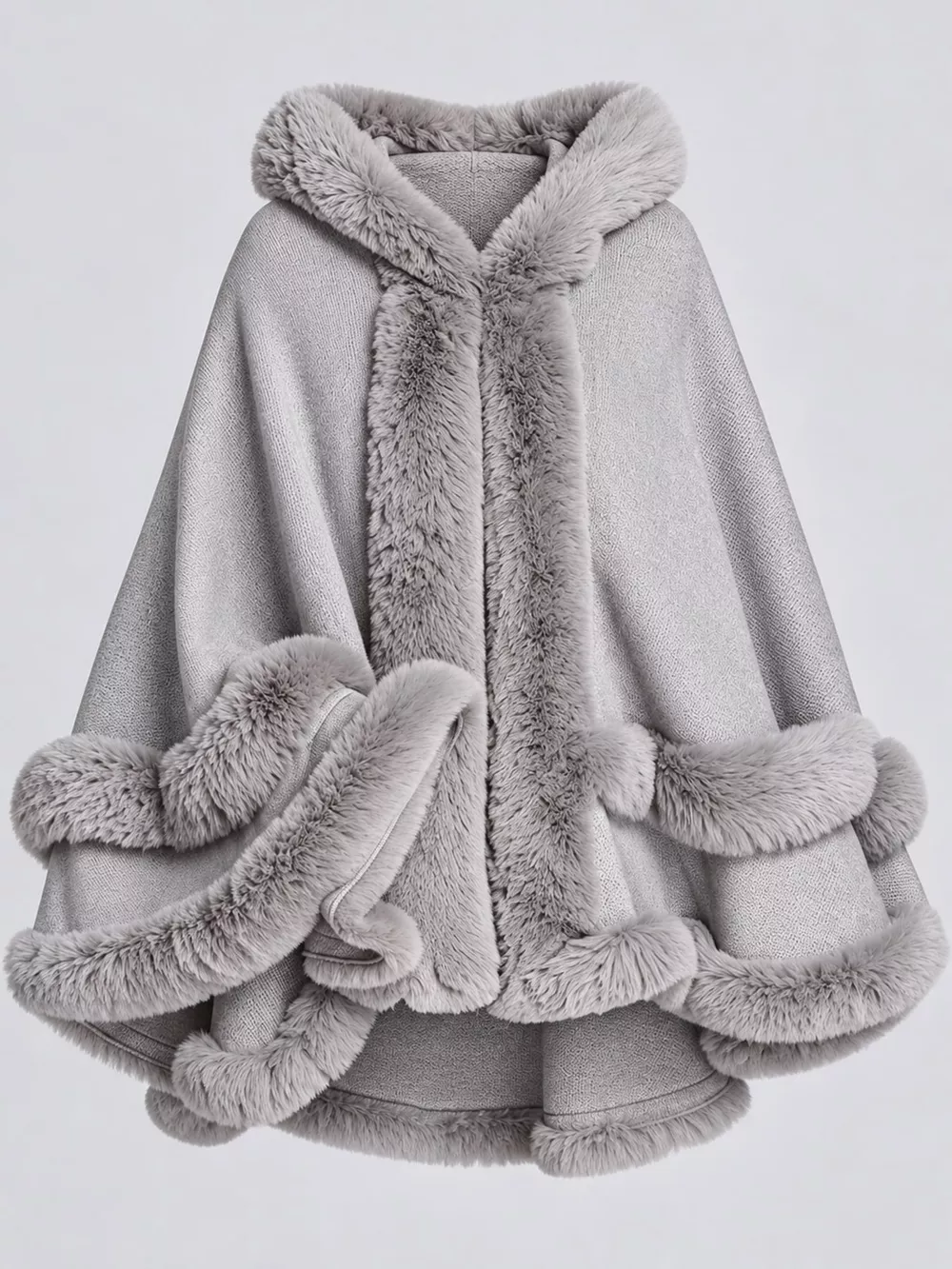 Faux Fur Trimmed Hooded Cape, image 52