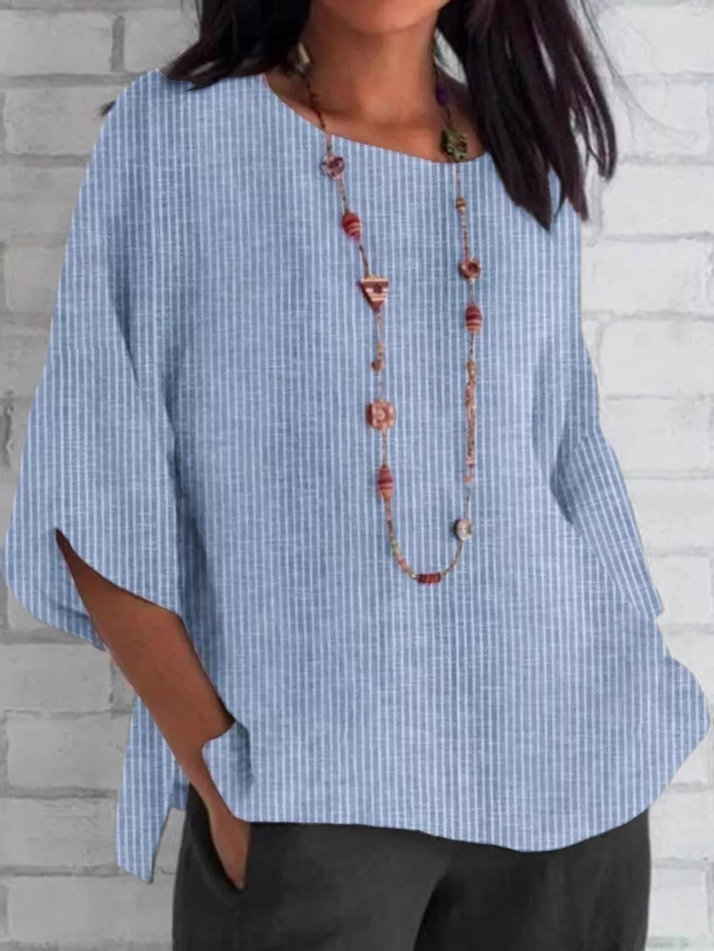 Full Size Casual Striped Loose-Fit Blouse Plus Size, image 7