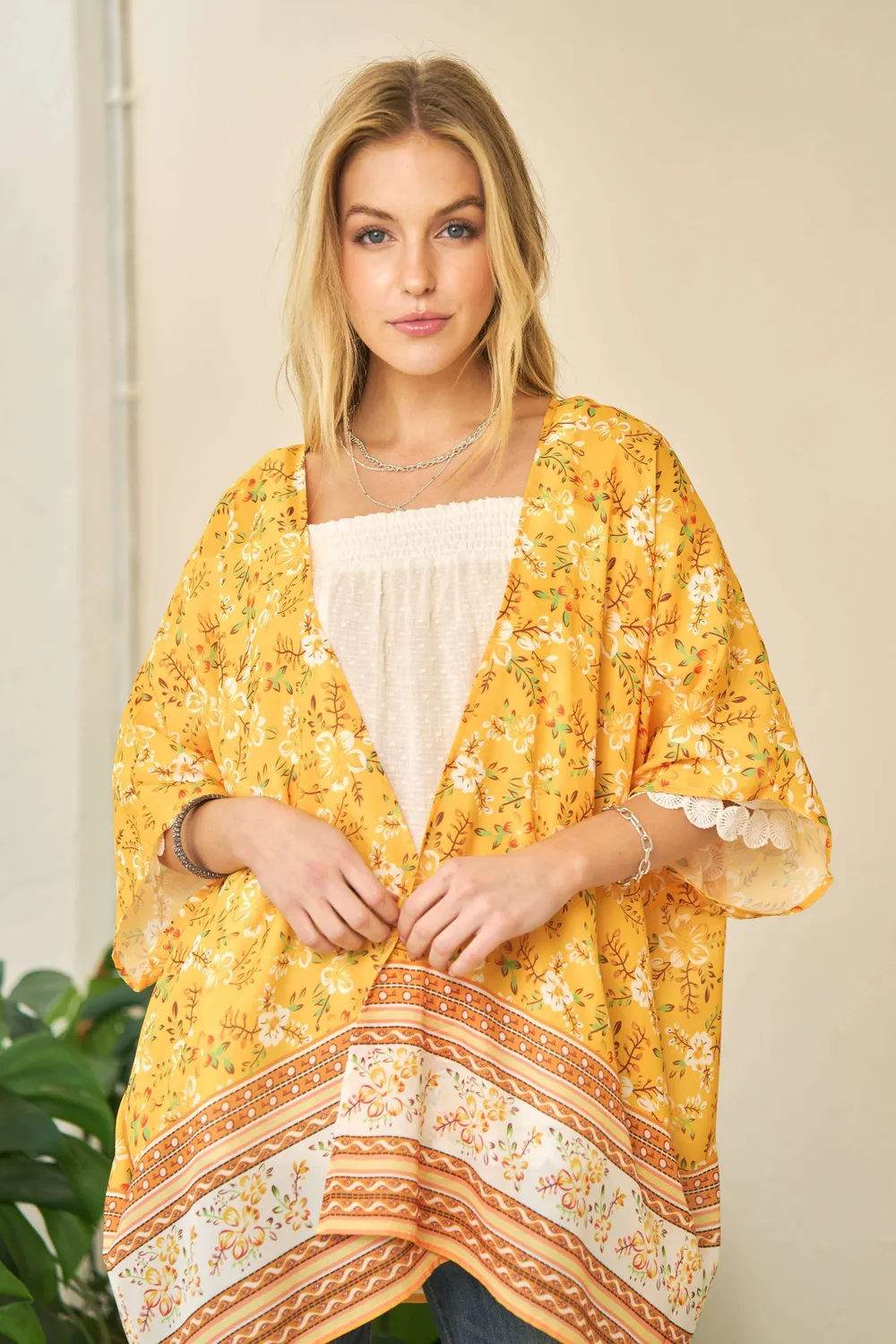 Floral Printed Short Sleeve Loose Fit Kimono Cover Up, image 4