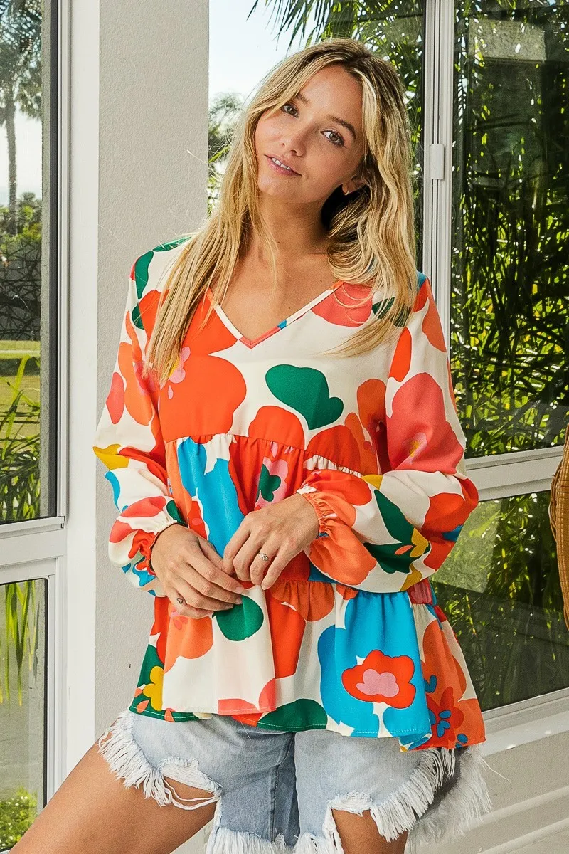 Floral Woven Tiered V Neck Top, image 14