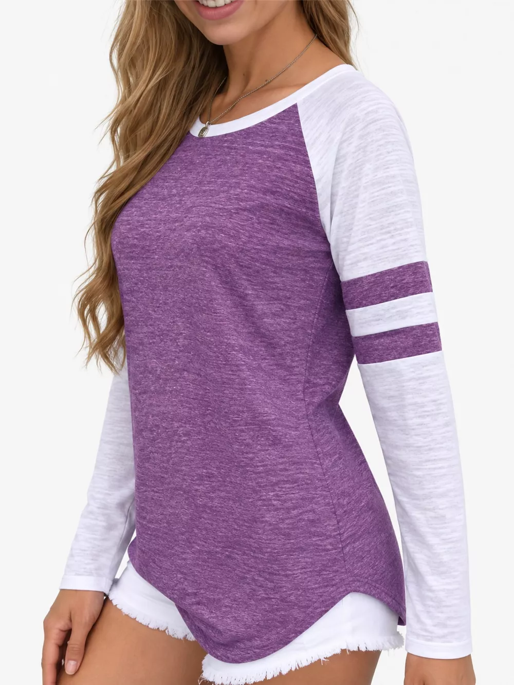 Full Size Color-Block Raglan Sleeve Striped T-Shirt Plus Size, image 8
