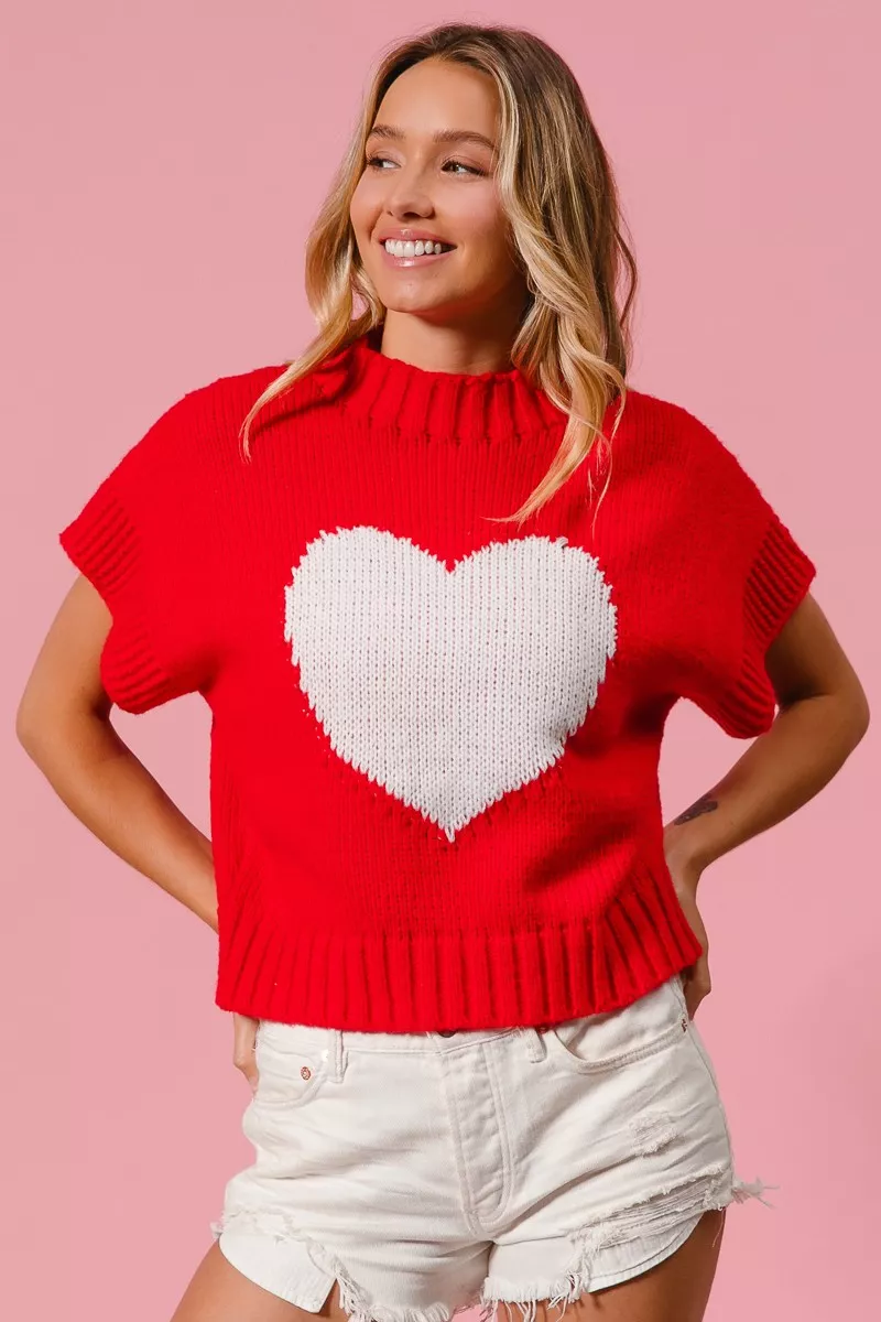 Rib Banded Heart Pattern Valentines Sweater, image 6
