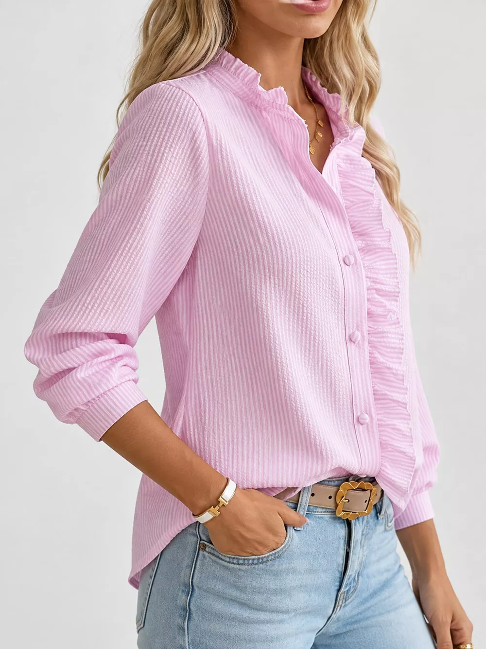 Ruffled Button Down Shirt, image 5