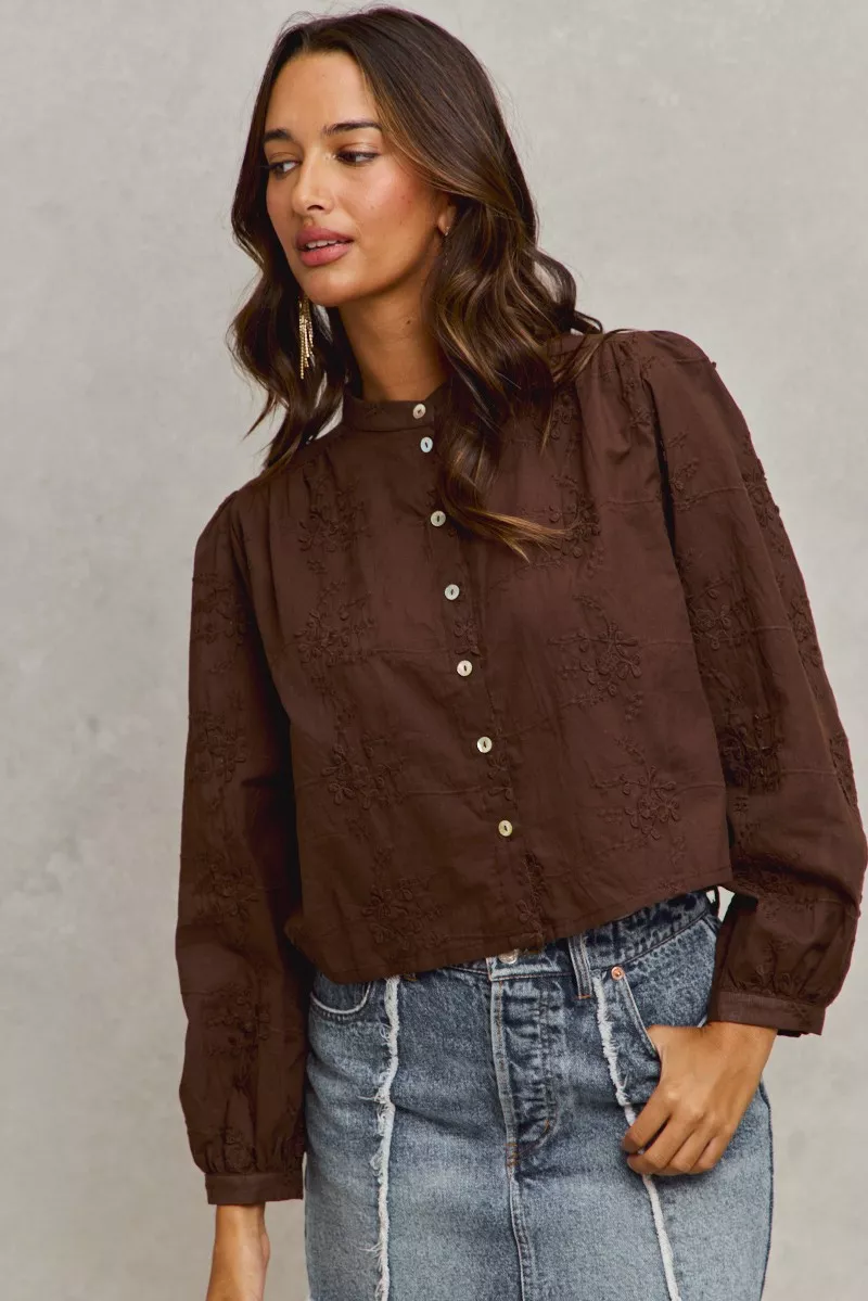 3d Floral Woven Long Sleeve Front Button Shirt, image 6