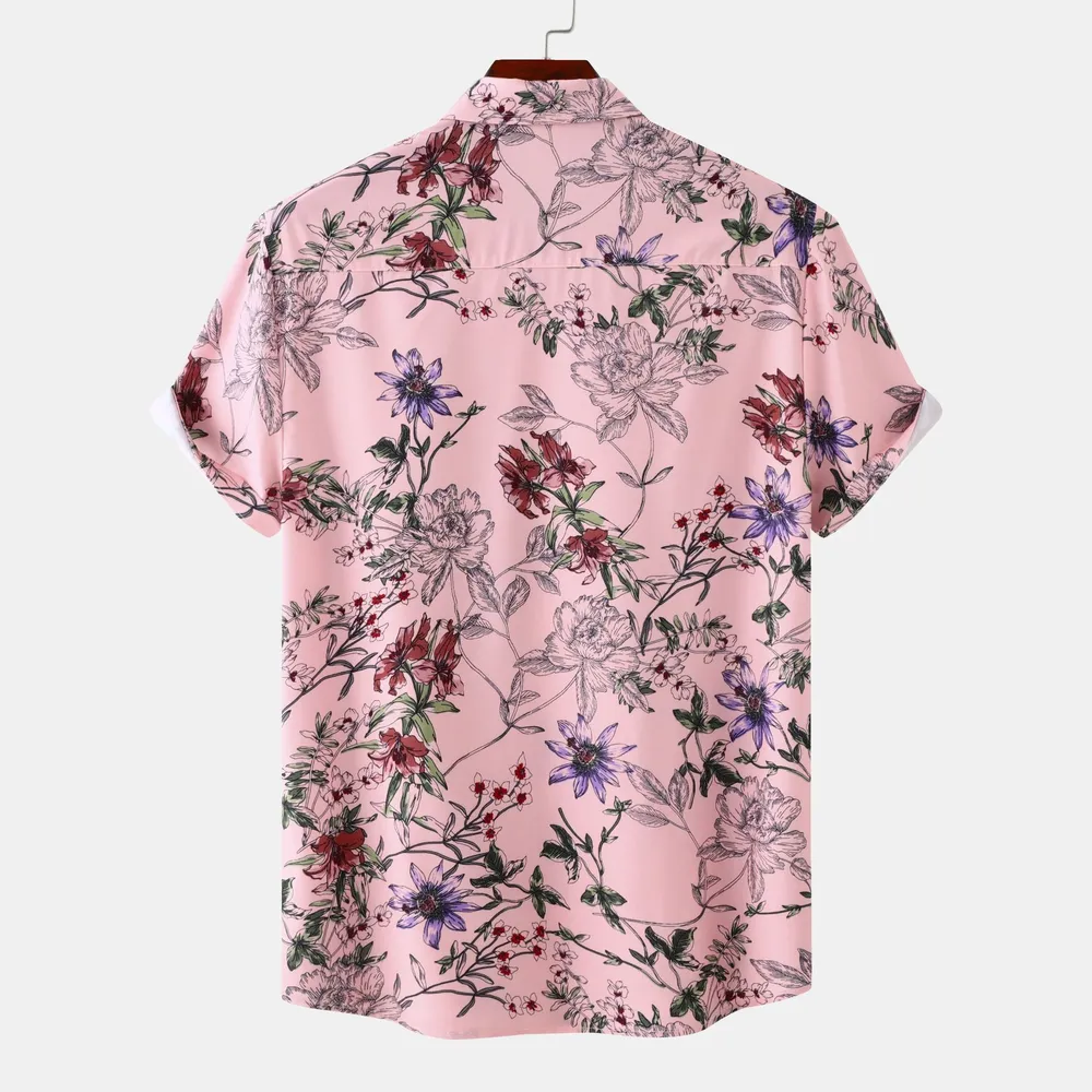 Men's Plus Size Floral Print Short Sleeve Button Down Casual Shirt, image 14