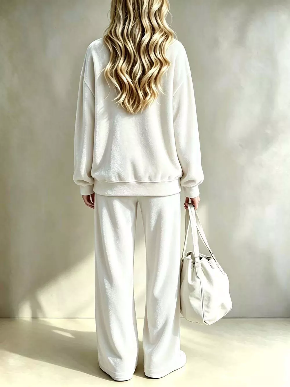 Full Size Dropped Shoulder Velvet Top and Wide Leg Pants Set Plus Size, image 2