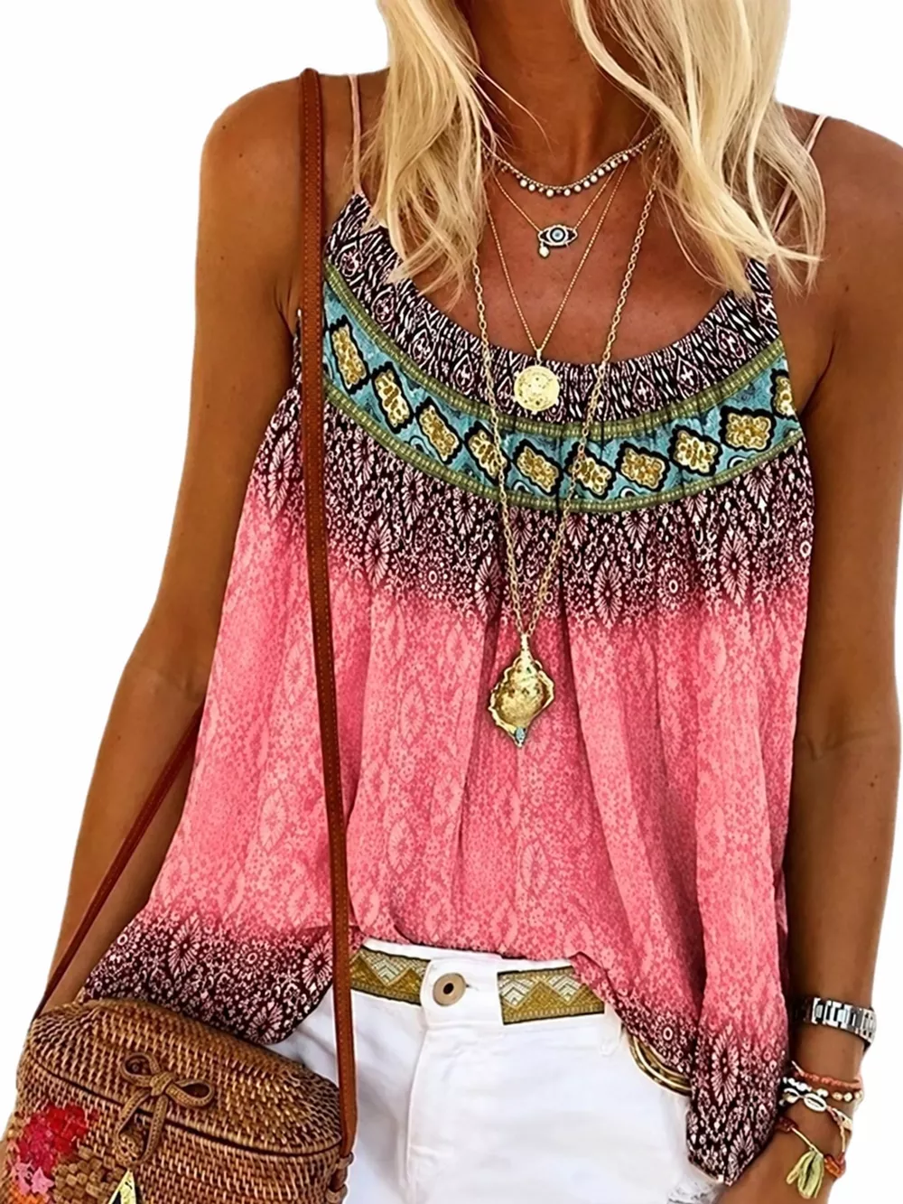 Full Size Printed Scoop Neck Cami Plus Size
