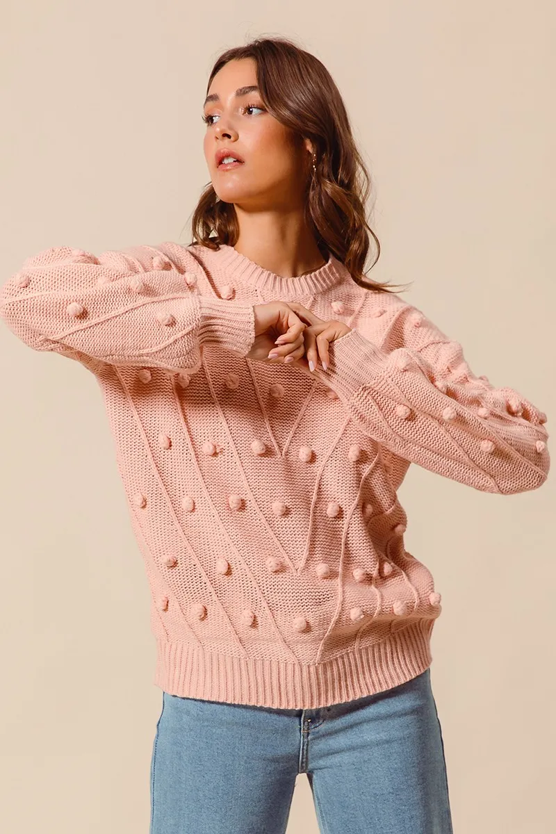 Pom Pom Textured Knit Sweater Top