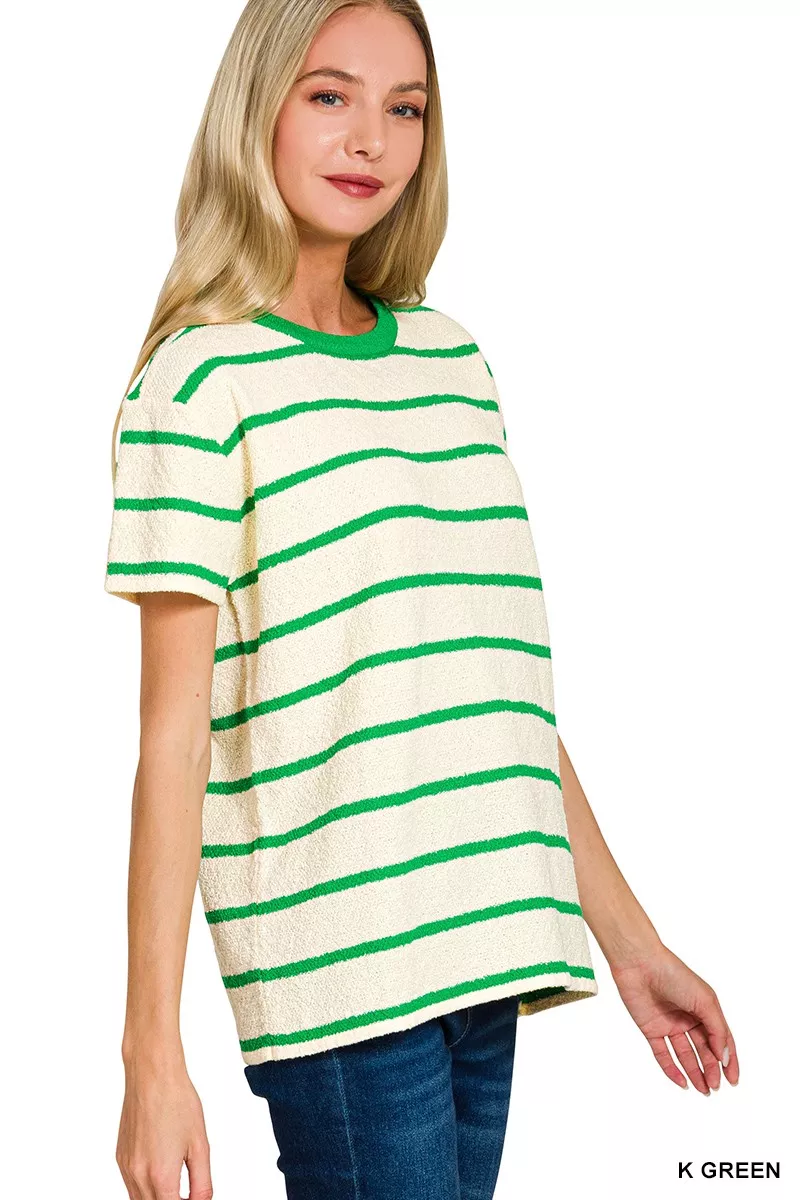 Textured Striped Crew Neck T-Shirt, image 3