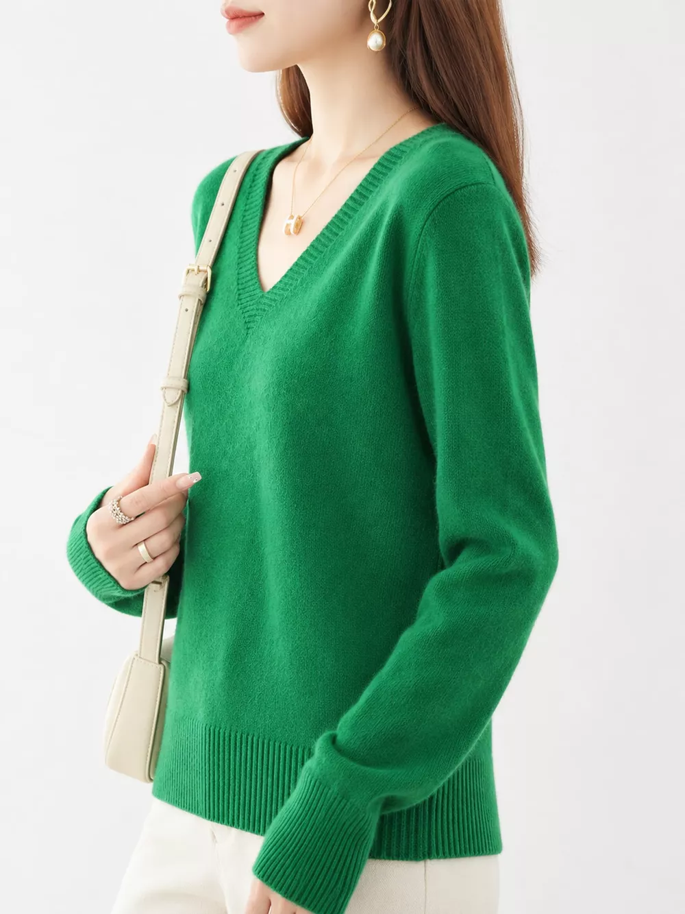 V-Neck Solid Color Sweater, image 58