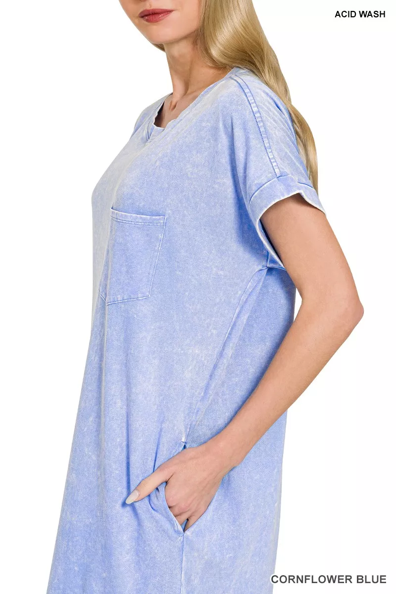 Washed Exposed Seam Short Sleeve T-Shirt Dress, image 2