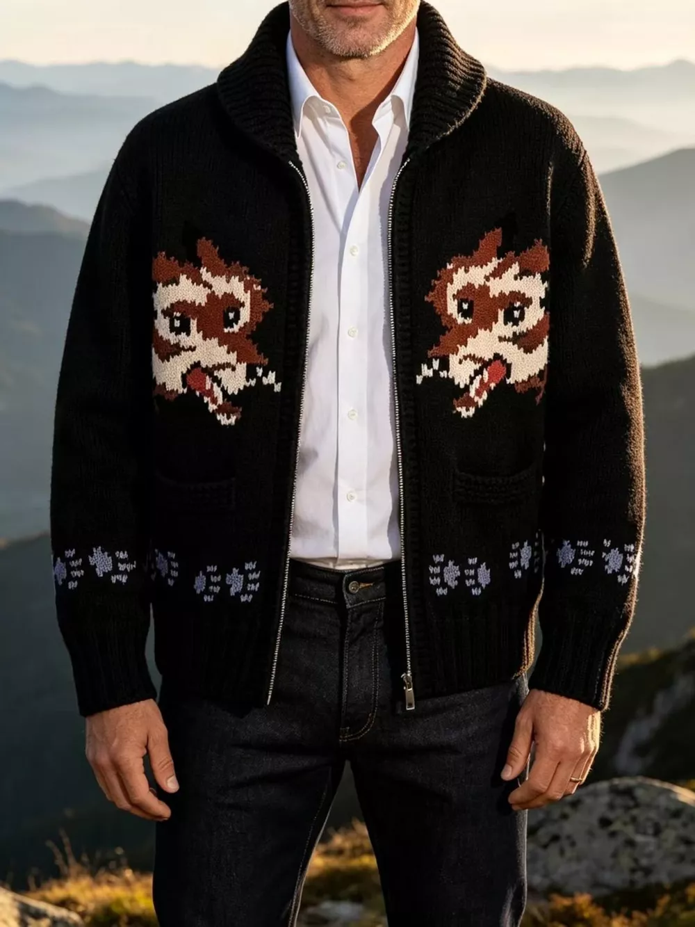 Men's Full Size Animal Chunky Knit Zip-Up Cardigan Plus Size, image 22