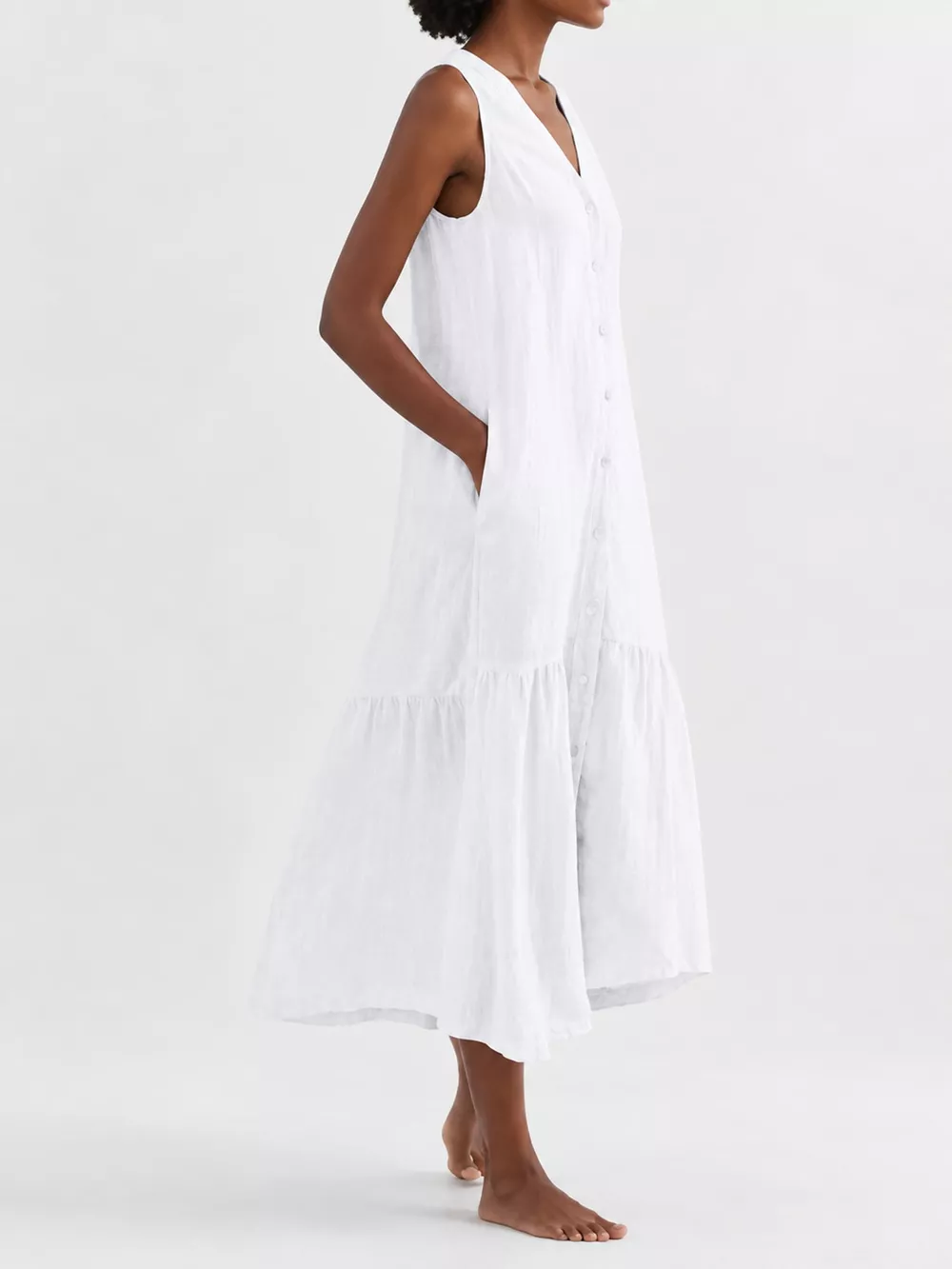 Full Size V-Neck Button Front Sleeveless Midi Dress Plus Size, image 2