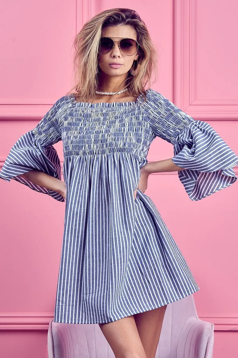 Smocked Off Shoulder Striped Dress, image 11