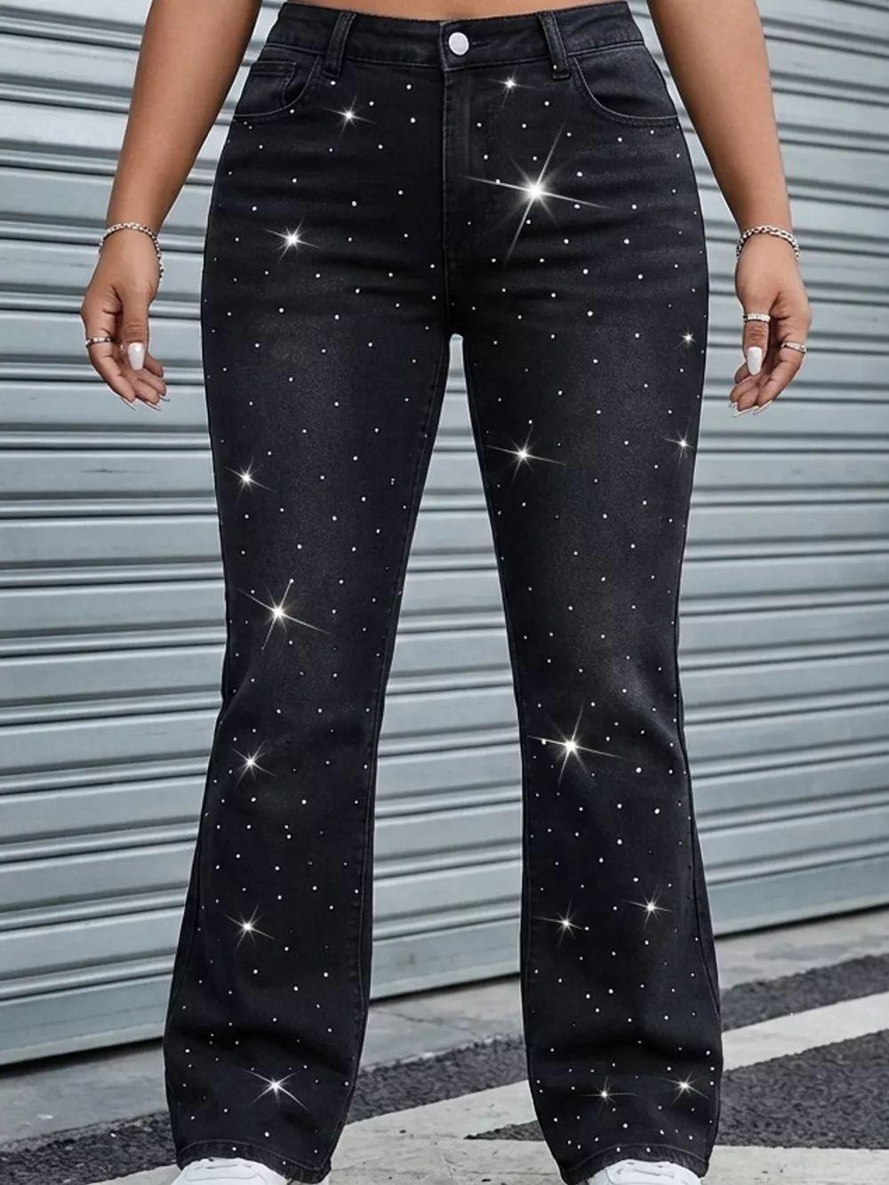 Plus Size Rhinestone Embellished Flare Jeans, image 2