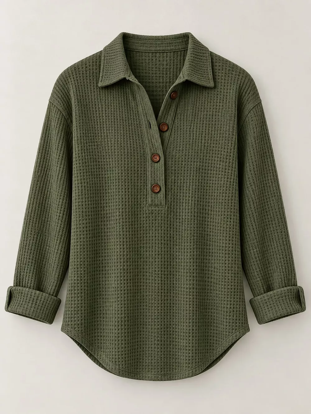 Full Size Waffle Knit Long Sleeve Polo Top Plus Size, image 30