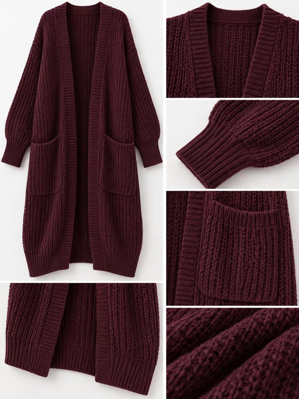 Full Size Chunky Knit Openwork Front Longline Cardigan Plus Size, image 11