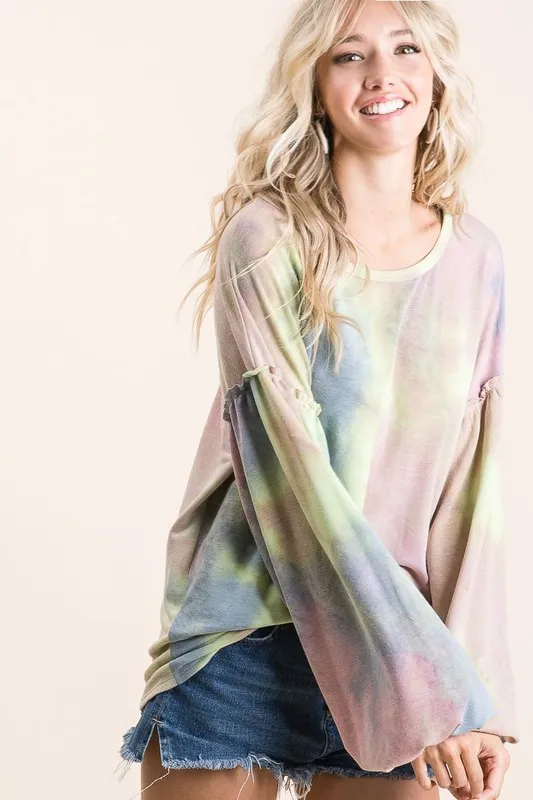 Tie Dye French Terry Sweatshirt With Bubble Sleeves, image 6