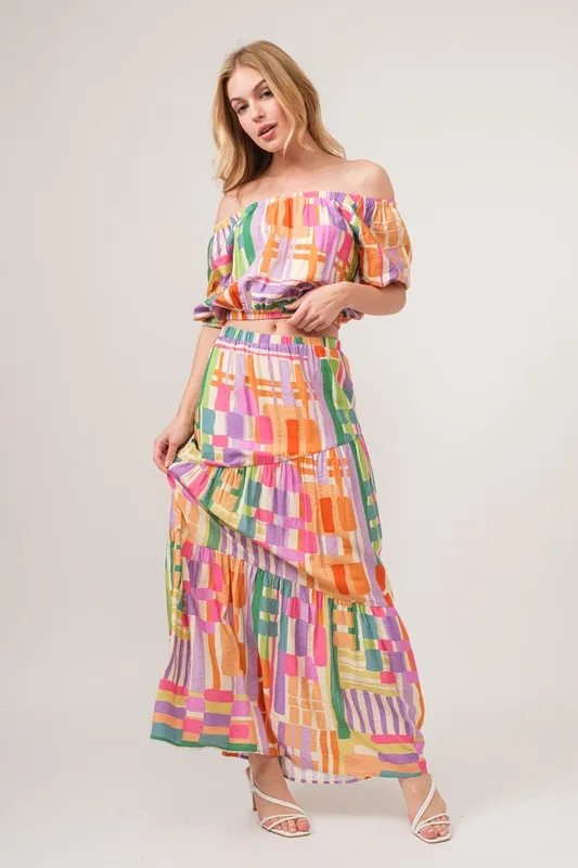 Puff Sleeve Elastic Edges Geo Printed Crop Top, image 10