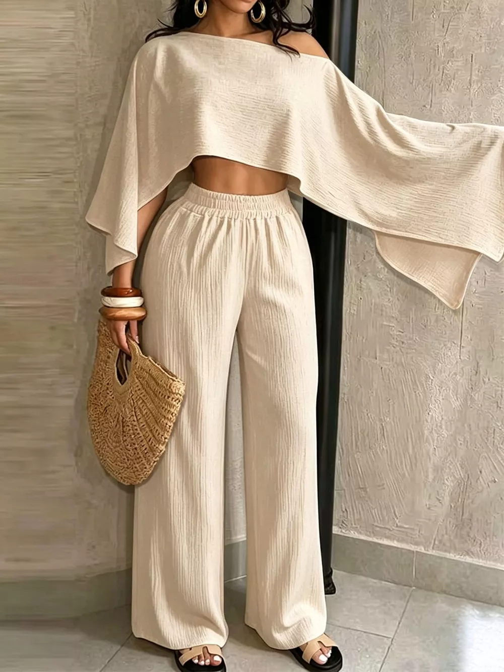 Boat Neck Crop Top and Wide-Leg Pants Set, image 7