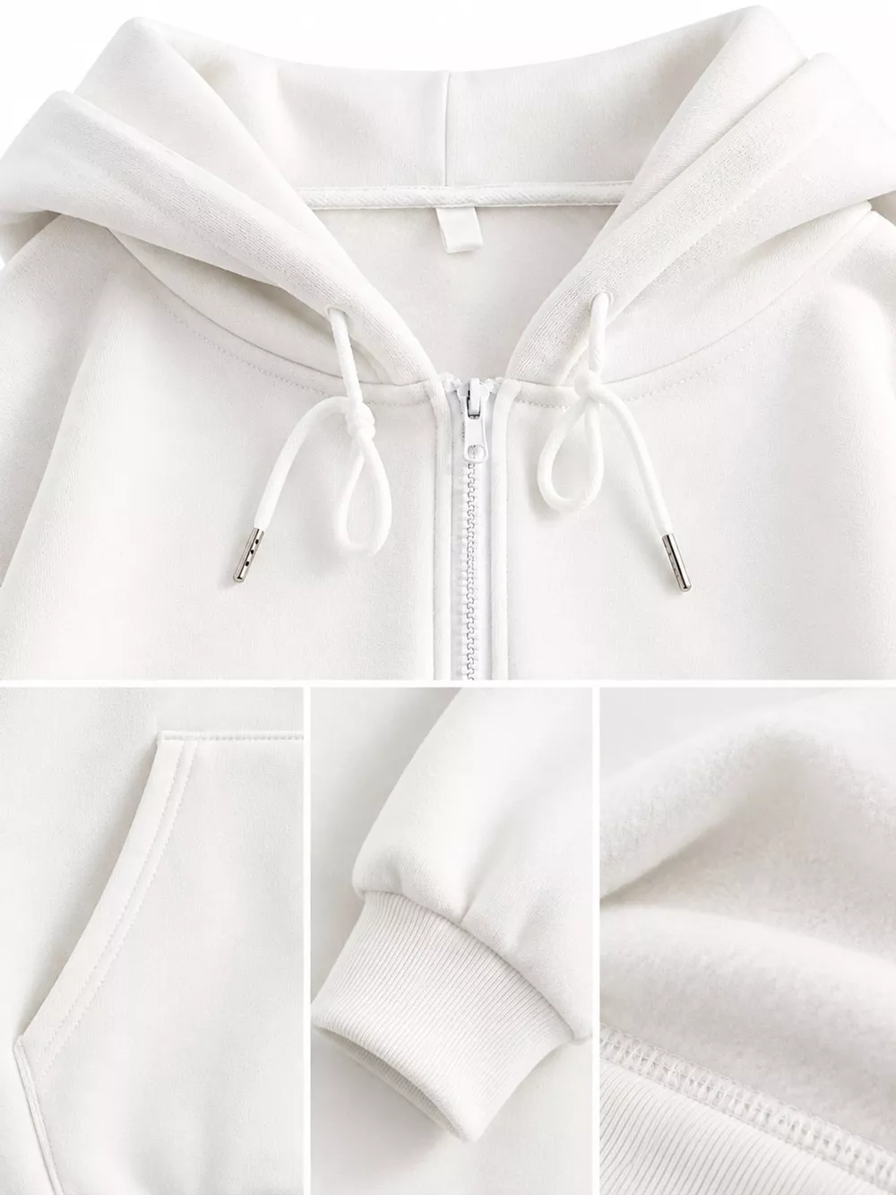 Full Size Oversized Solid Zip-Up Hoodie with Drawstring Plus Size, image 6