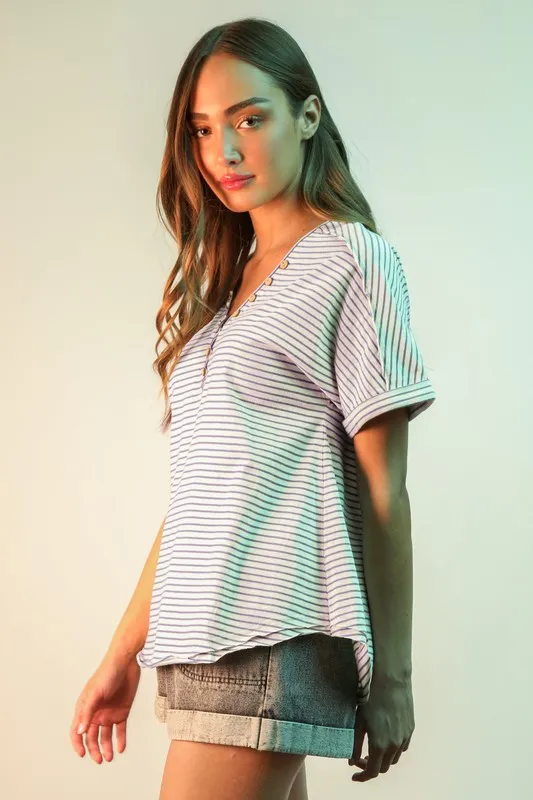 Striped V-Neck Short Sleeve T-Shirt, image 2