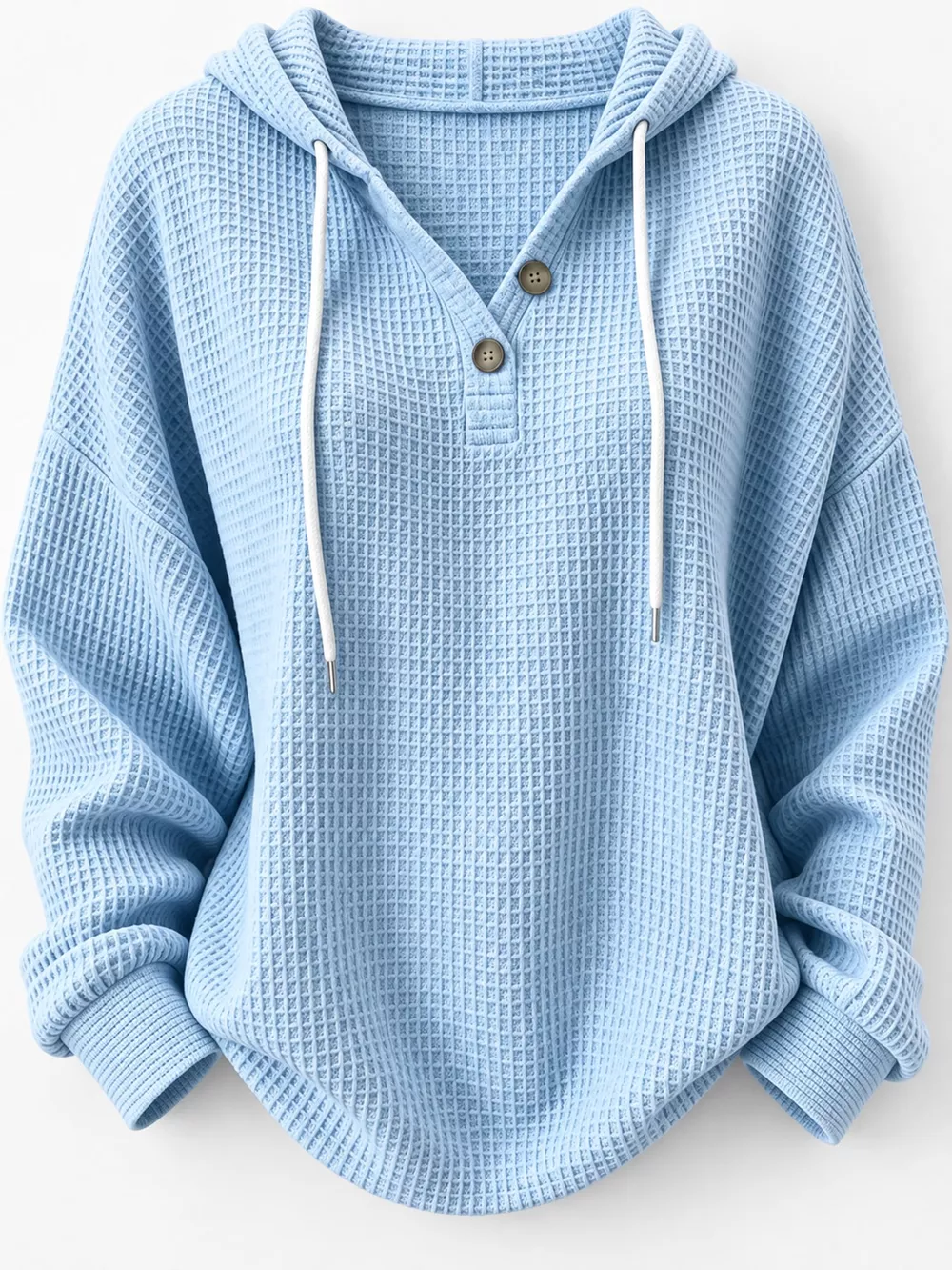 Full Size Waffle Knit Button Detail Hoodie Plus Size, image 9