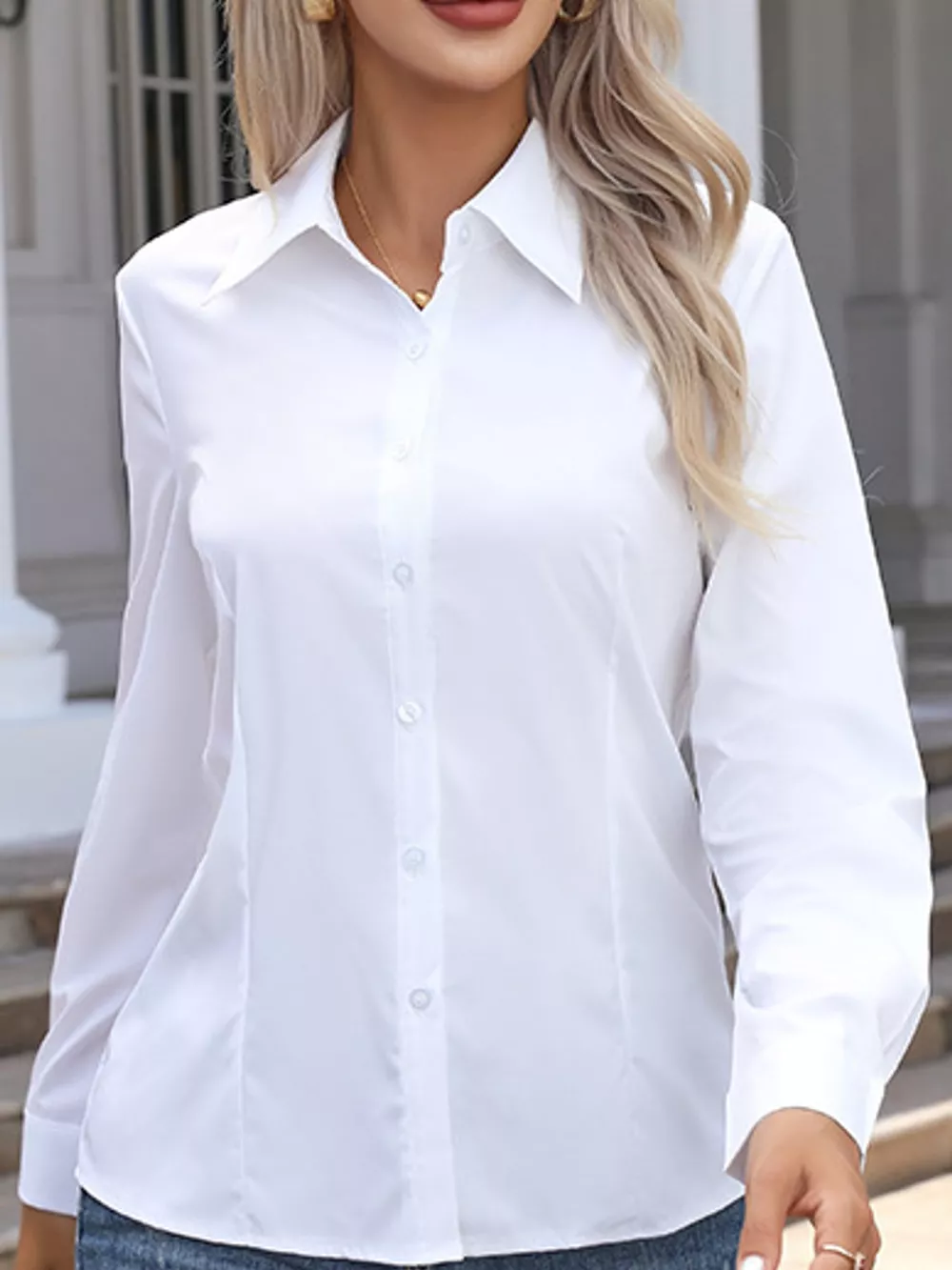 Full Size Button-Down Long Sleeve Shirt Plus Size